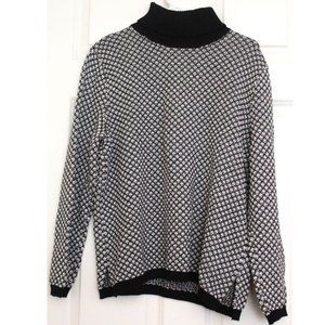 Karen Scott Knit Turtleneck Sweater Long Sleeves Black and White Cotton Sz XL